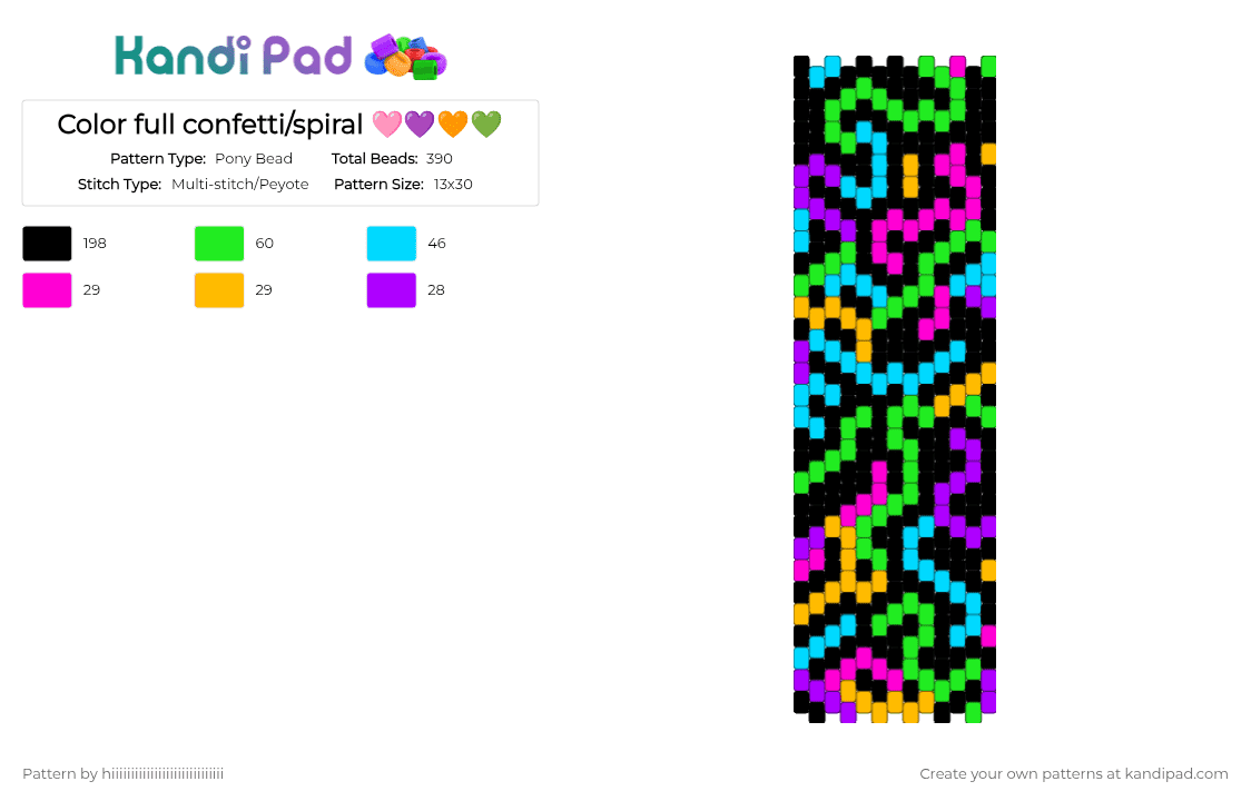 Color full confetti/spiral 🩷💜🧡💚 - Pony Bead Pattern by hiiiiiiiiiiiiiiiiiiiiiiiiiiiii on Kandi Pad - black,green,light blue