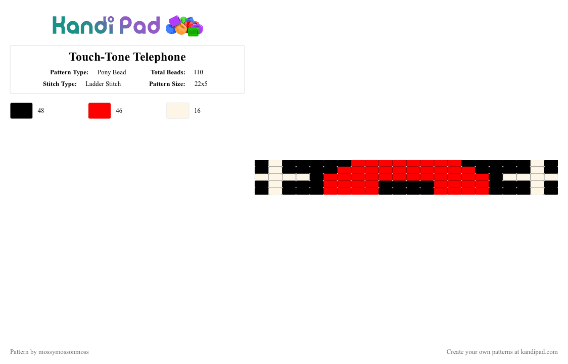 Touch-Tone Telephone - Pony Bead Pattern by mossymossonmoss on Kandi Pad - red,lemondemon,spiritphone