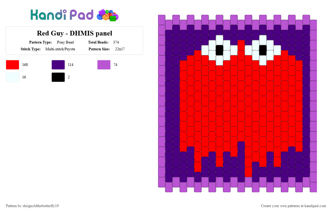 Red Guy - DHMIS panel - Pony Bead Pattern by shrignoldthebutterfly19 on Kandi Pad - purple, red