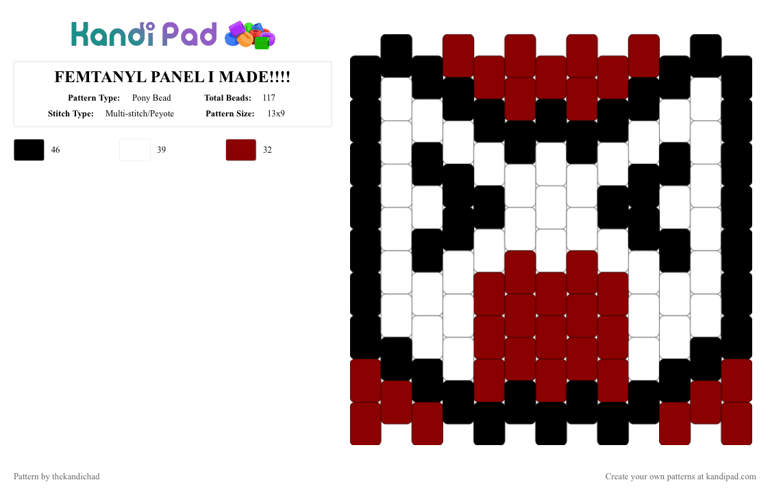 FEMTANYL PANEL I MADE!!!! - Pony Bead Pattern by thekandichad on Kandi Pad - red,white,femtanyl,panel,cat,singer,cool,cute,small,easy
