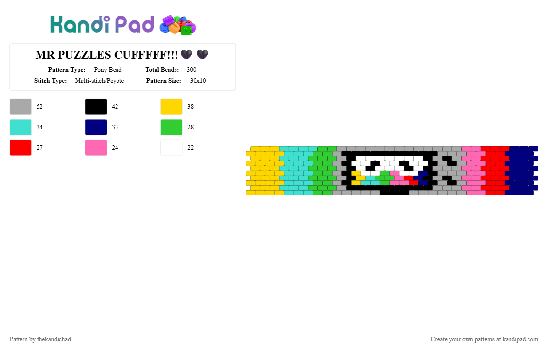 MR PUZZLES CUFFFFF!!!🖤🖤 - Pony Bead Pattern by thekandichad on Kandi Pad - beige,purple,yellow,light blue,smg4,mr puzzles,easy,tv man,cool,television,tv,mario