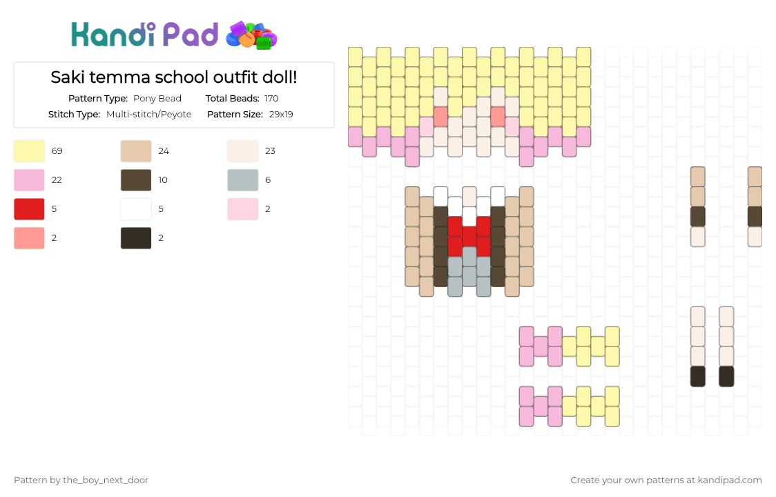 Saki temma school outfit doll! - Pony Bead Pattern by the_boy_next_door on Kandi Pad - beige, yellow