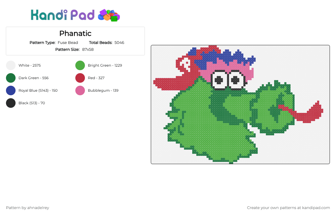 Phanatic - Fuse Bead Pattern by ahnadelrey on Kandi Pad - white,green