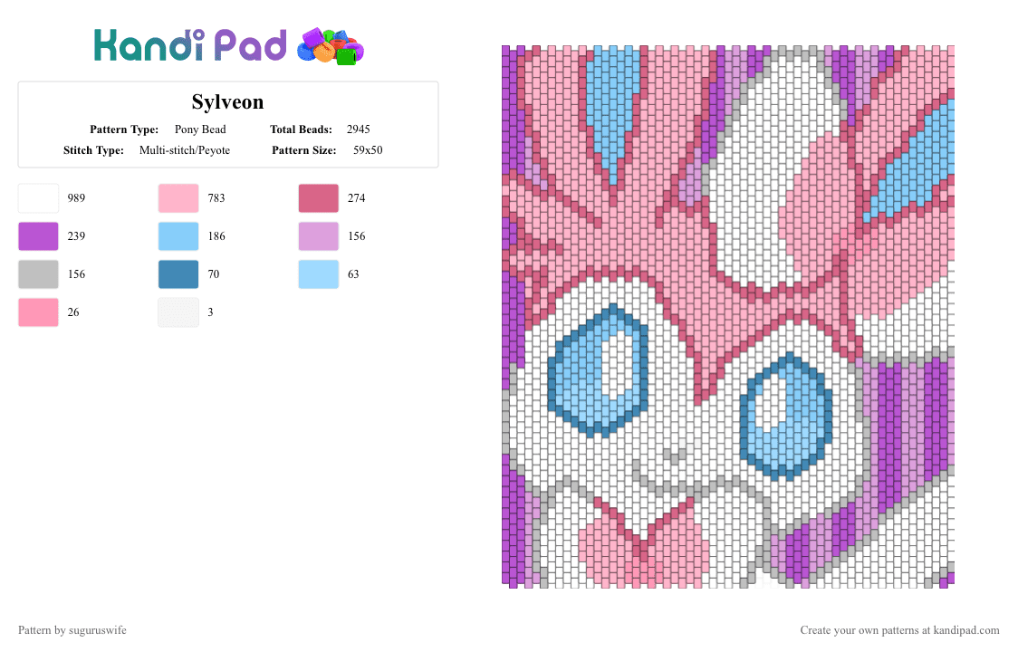 Sylveon - Pony Bead Pattern by suguruswife on Kandi Pad - pink