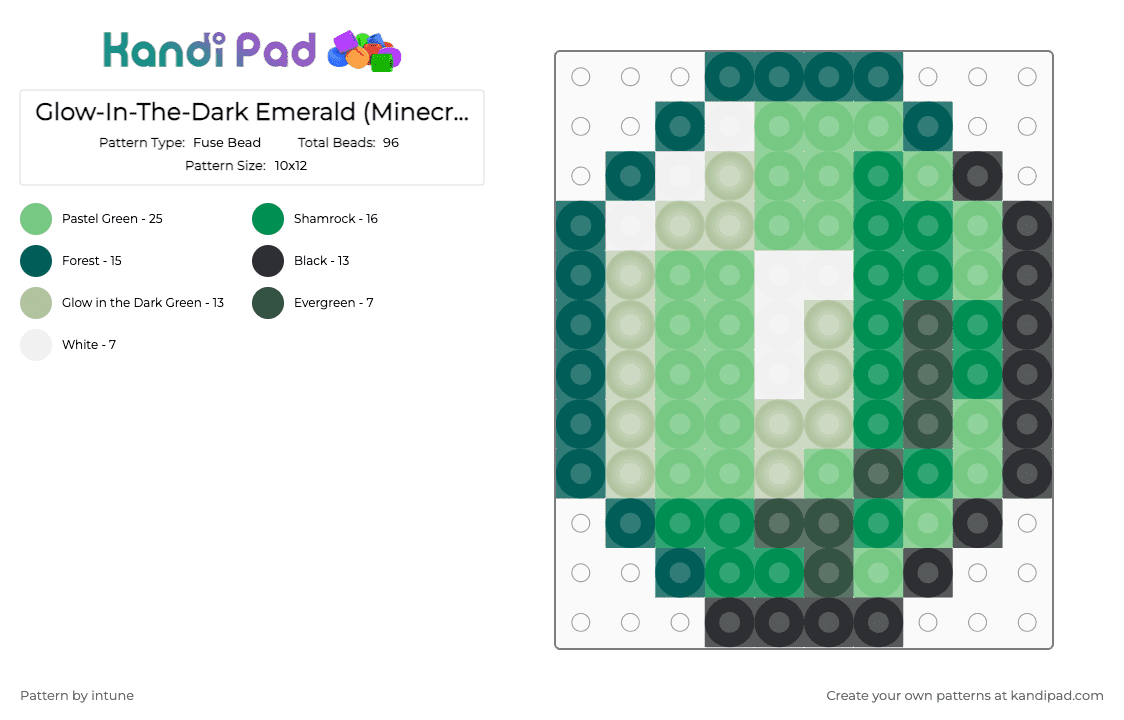 Glow-In-The-Dark Emerald (Minecraft) - Fuse Bead Pattern by intune on Kandi Pad - gray,teal