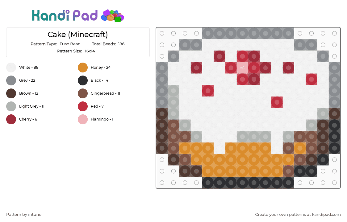 Cake (Minecraft) - Fuse Bead Pattern by intune on Kandi Pad - white,orange,gray