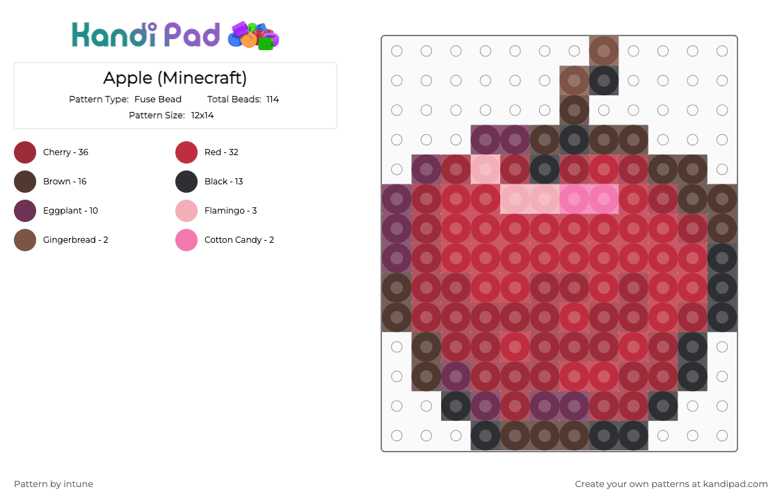 Apple (Minecraft) - Fuse Bead Pattern by intune on Kandi Pad - red