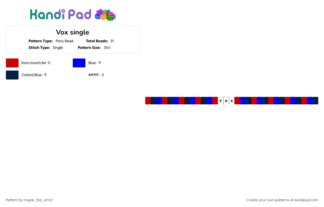 Vox single - Pony Bead Pattern by maple_the_artist on Kandi Pad - blue, purple, red