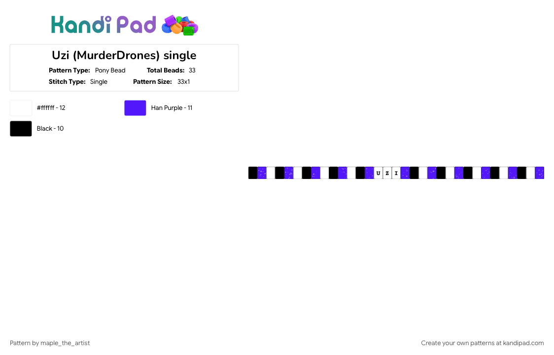 Uzi (MurderDrones) single - Pony Bead Pattern by maple_the_artist on Kandi Pad - purple, white