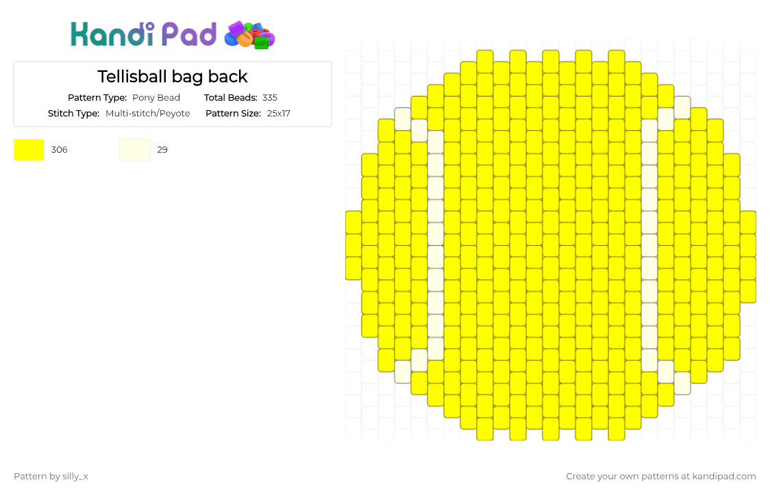 Tellisball bag back - Pony Bead Pattern by silly_x on Kandi Pad - yellow