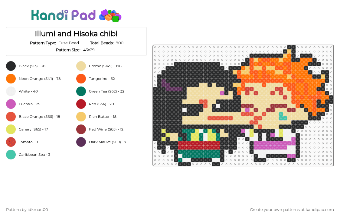 Illumi and Hisoka chibi - Fuse Bead Pattern by idkman00 on Kandi Pad - anime, beige, black, characters, chibi, hisoka, illumi, orange