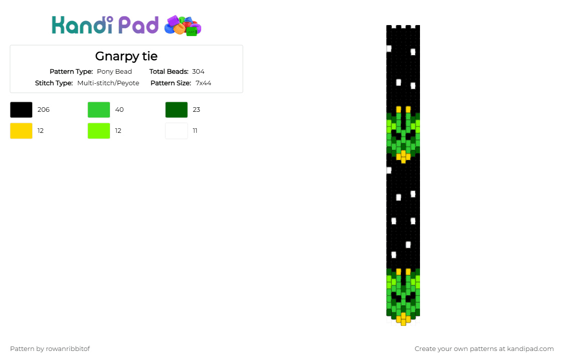 Gnarpy tie - Pony Bead Pattern by rowanribbitof on Kandi Pad - black, green
