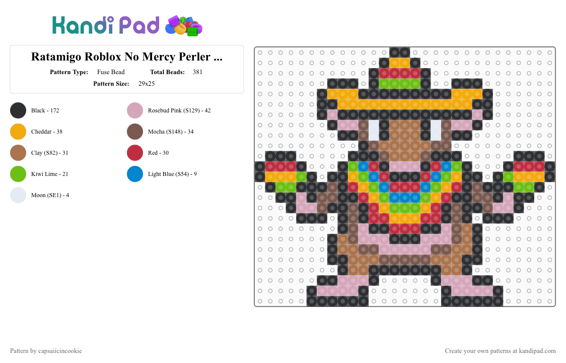 Ratamigo Roblox No Mercy Perler Bead - Fuse Bead Pattern by capsaiicincookie on Kandi Pad - black,orange,pink,tan,roblox,perler bead,rat,roblox no mercy,ratamigo no mercy