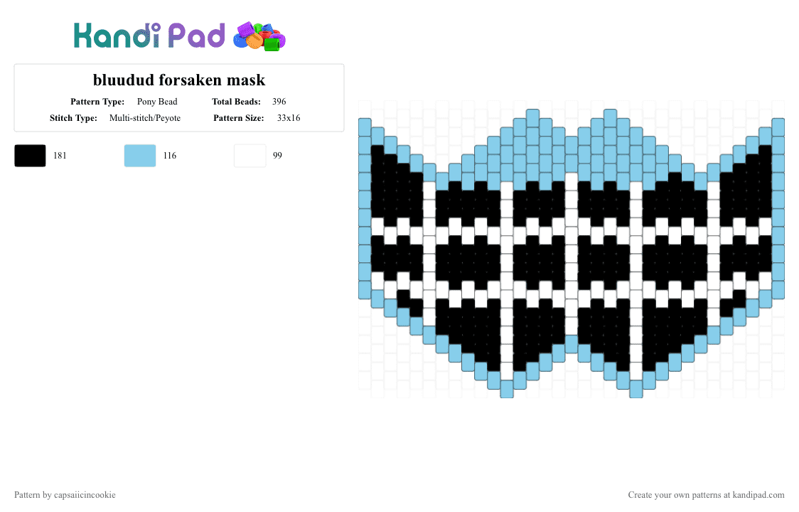 bluudud forsaken mask - Pony Bead Pattern by capsaiicincookie on Kandi Pad - light blue,white,forsaken,bluudud,c00lkidd,roblox