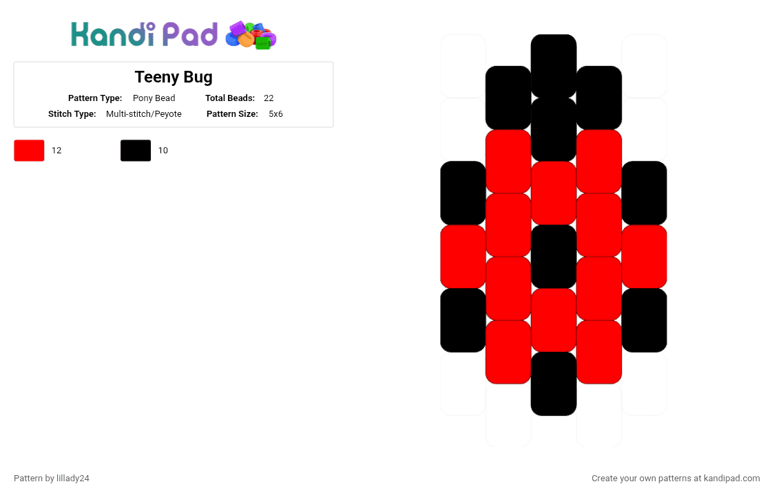 Teeny Bug - Pony Bead Pattern by lillady24 on Kandi Pad - black,red