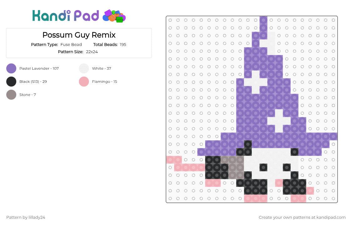 Possum Guy Remix - Fuse Bead Pattern by lillady24 on Kandi Pad - blue