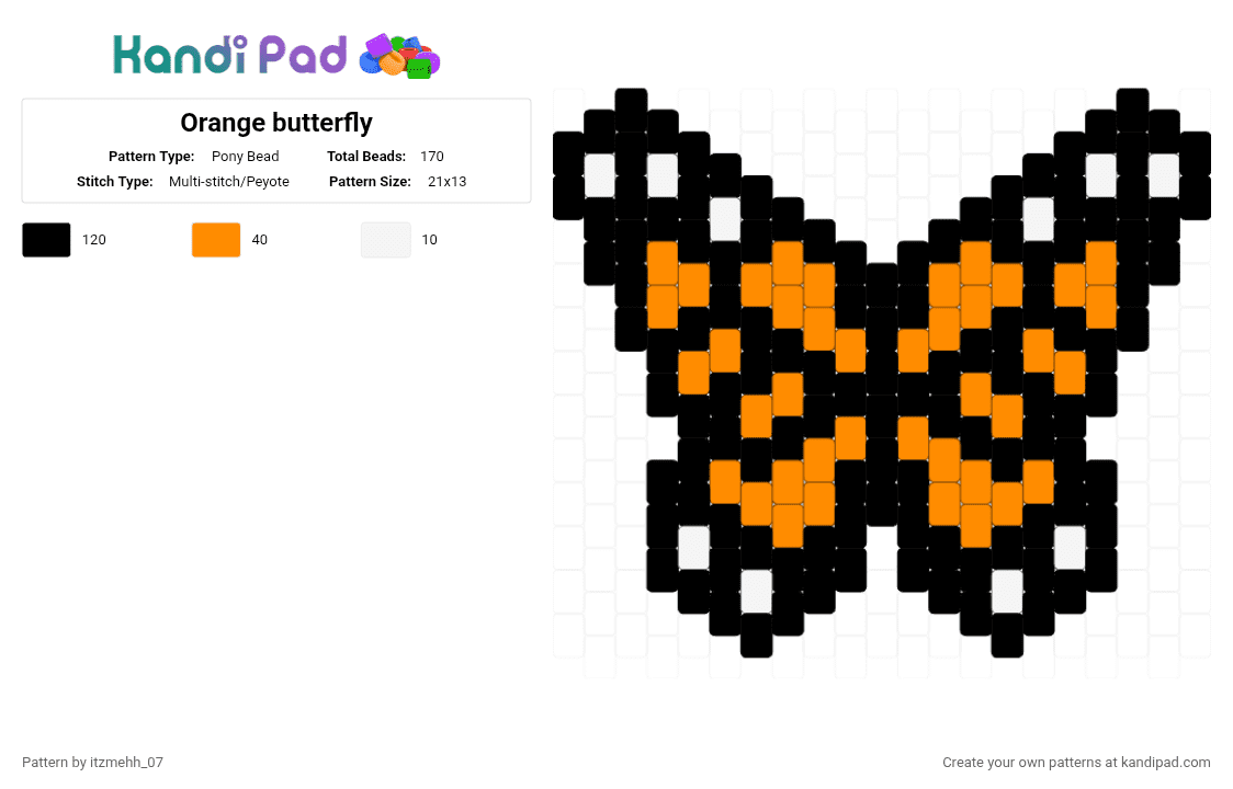 Orange butterfly - Pony Bead Pattern by itzmehh_07 on Kandi Pad - black,orange