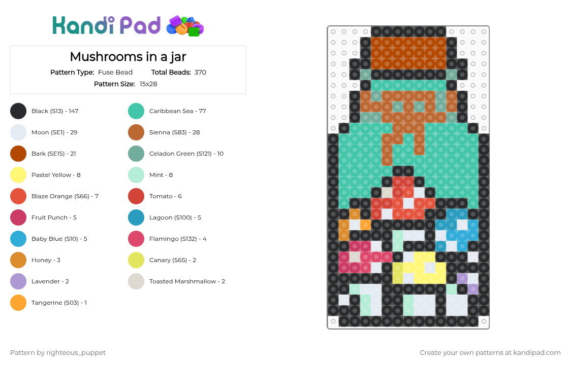 Mushrooms in a jar - Fuse Bead Pattern by righteous_puppet on Kandi Pad - black,red,tan,teal