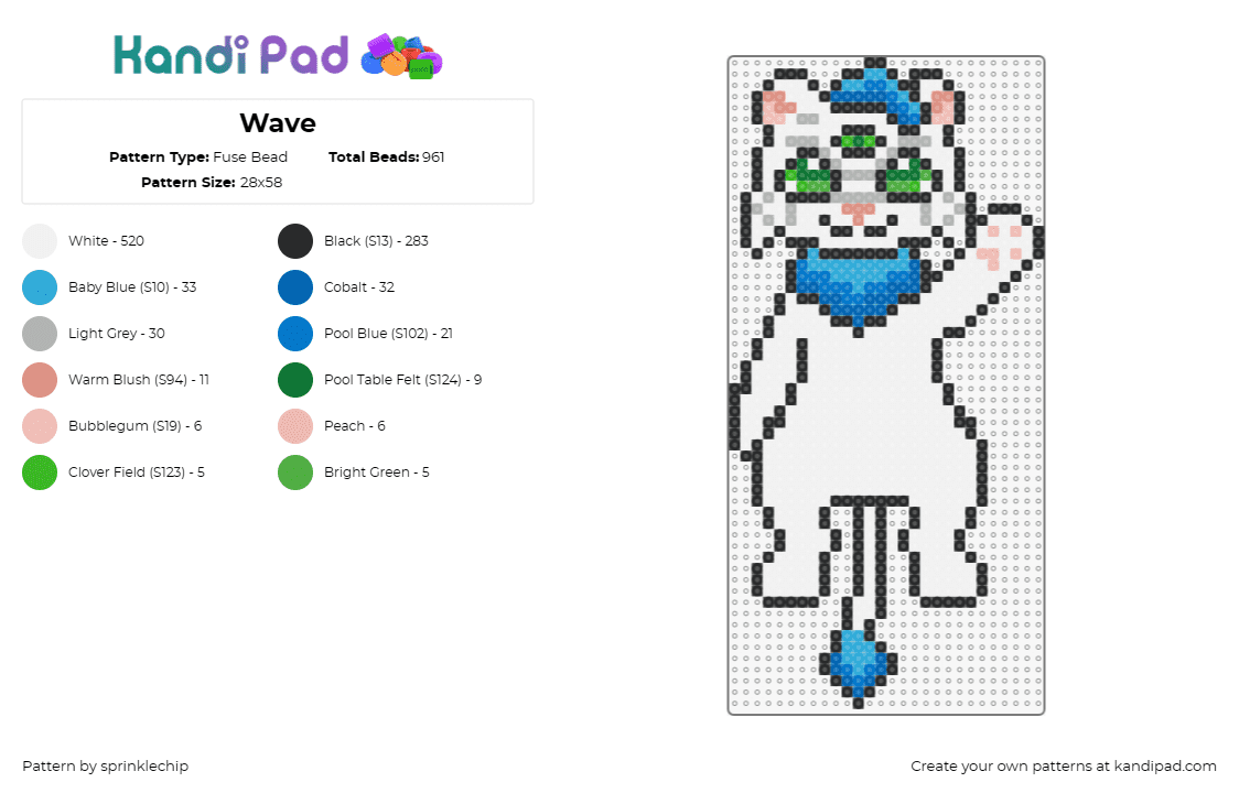 Wave - Fuse Bead Pattern by sprinklechip on Kandi Pad - cat,furry,waving,paw,community,animal,third eye,white,blue