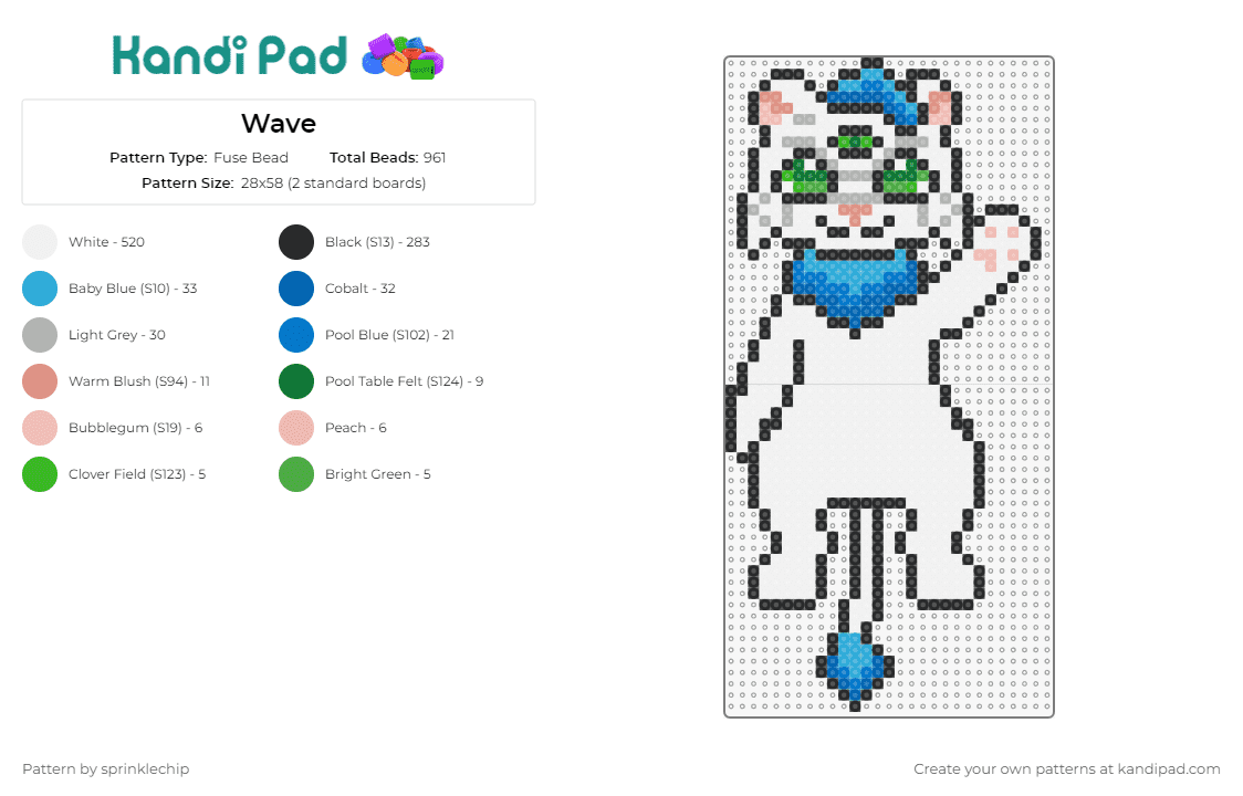 Wave - Fuse Bead Pattern by sprinklechip on Kandi Pad - cat,furry,waving,paw,community,animal,third eye,white,blue