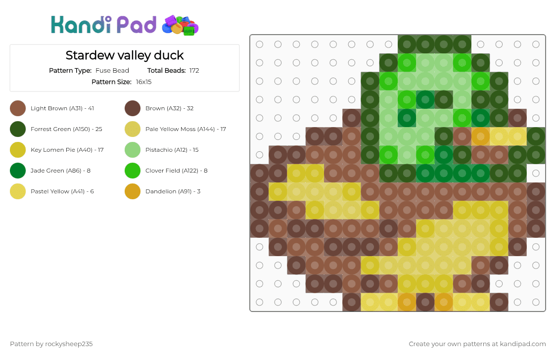 Stardew valley duck - Fuse Bead Pattern by rockysheep235 on Kandi Pad - green,brown,yellow,tan