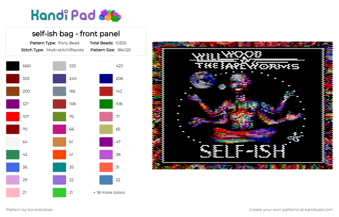 self-ish bag - front panel - Pony Bead Pattern by bonkistobias on Kandi Pad - black,red,purple,brown,green,colorful