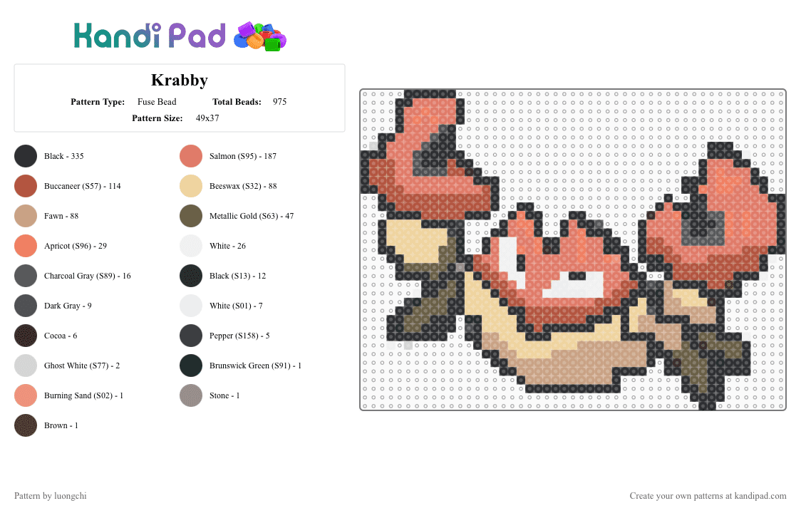 Krabby - Fuse Bead Pattern by luongchi on Kandi Pad - orange,red,beige