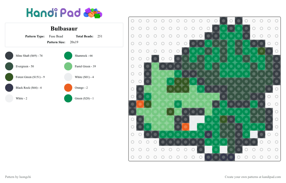 Bulbasaur Fuse Bead Pattern - Kandi Pad | Kandi Patterns, Fuse Bead ...