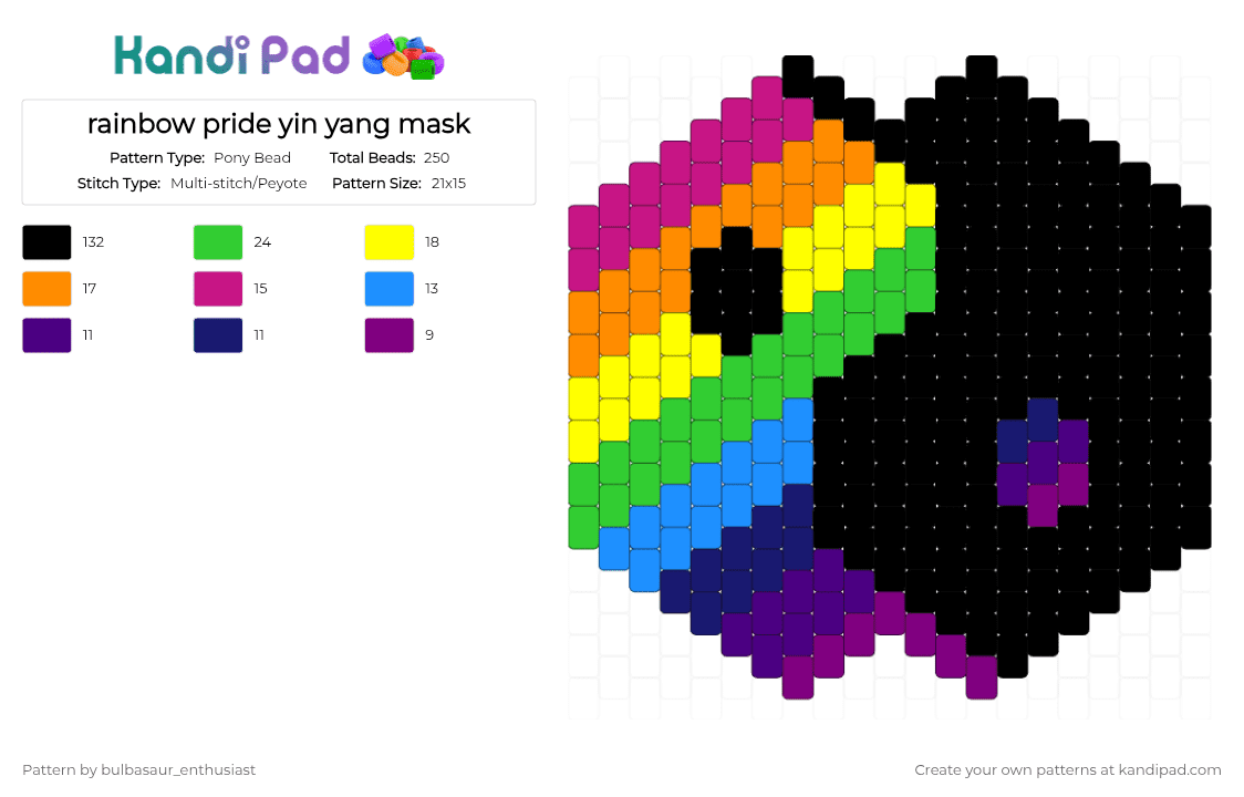 rainbow pride yin yang mask - Pony Bead Pattern by bulbasaur_enthusiast on Kandi Pad - black,pink,yellow,colorful