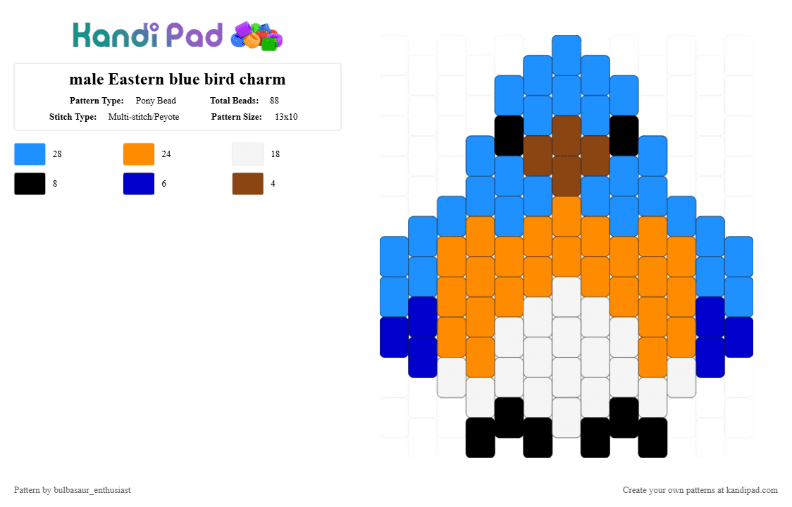male Eastern blue bird charm - Pony Bead Pattern by bulbasaur_enthusiast on Kandi Pad - light blue,orange,bird,borb,blue bird,bluebird,charm