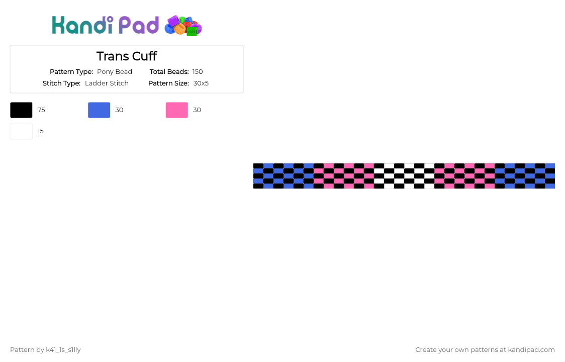Trans Cuff - Pony Bead Pattern by k41_1s_s1lly on Kandi Pad - blue,pink