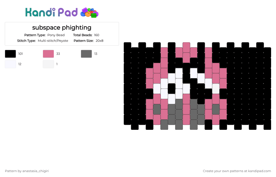 subspace phighting - Pony Bead Pattern by anastasia_chigiri on Kandi Pad - black,pink,gray