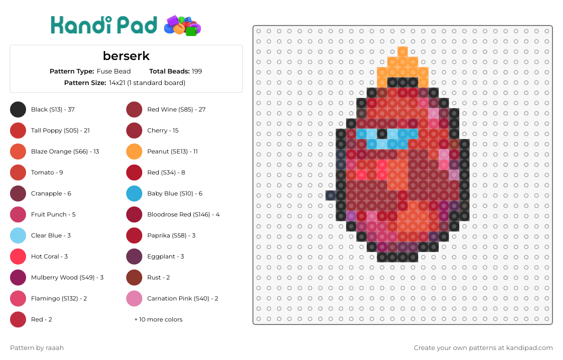 berserk - Fuse Bead Pattern by raaah on Kandi Pad - berserk,cyclops,egg,character,red