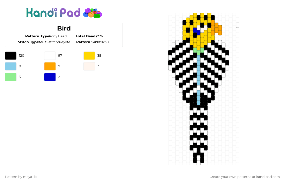 Bird - Pony Bead Pattern by maya_lis on Kandi Pad - black,white,yellow