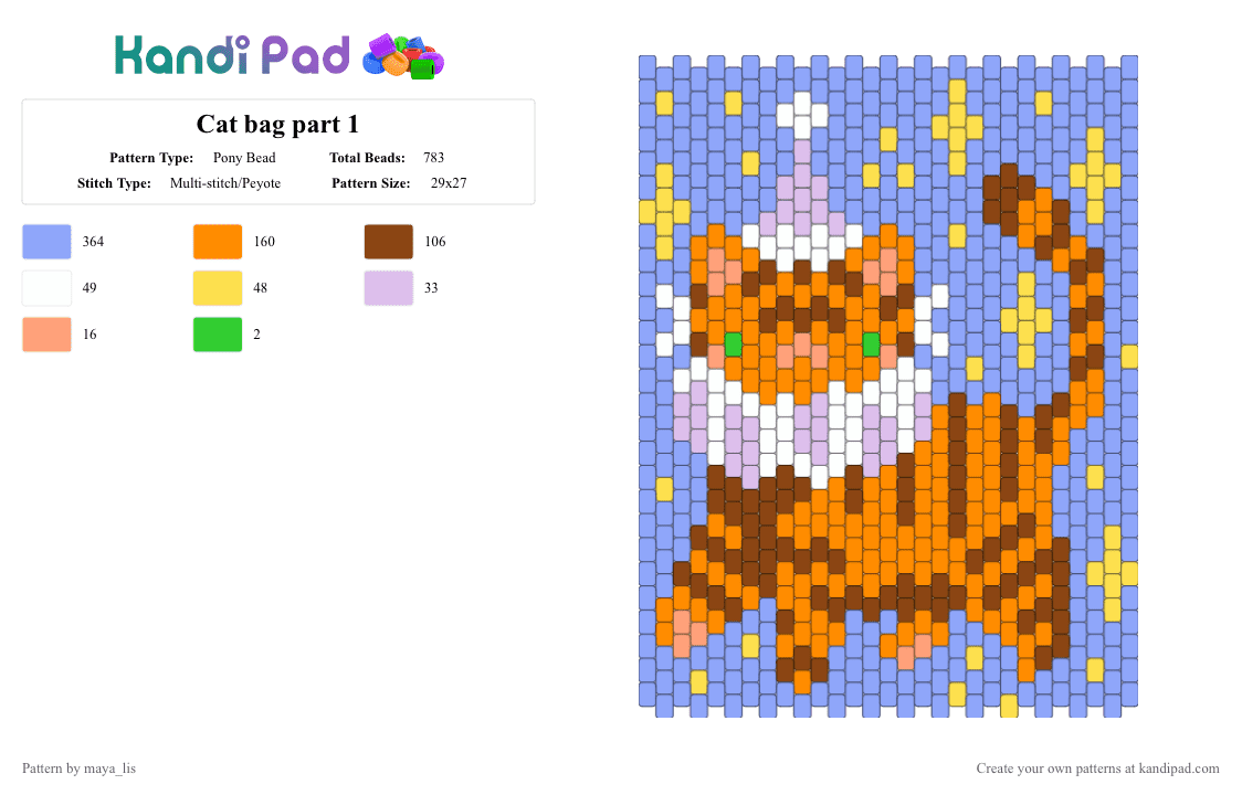 Cat bag part 1 - Pony Bead Pattern by maya_lis on Kandi Pad - light blue,orange