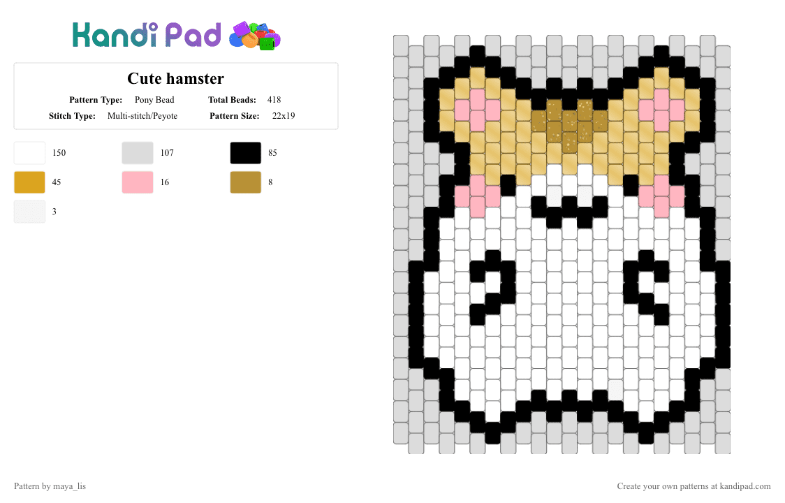Cute hamster - Pony Bead Pattern by maya_lis on Kandi Pad - orange, white