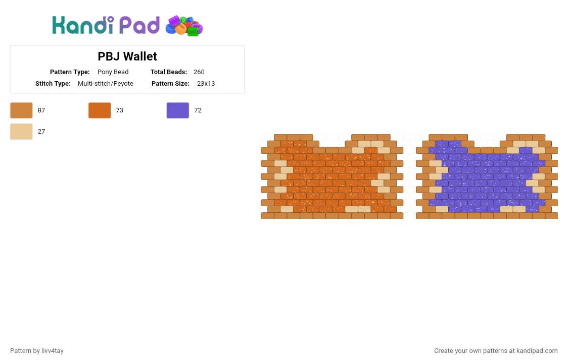PBJ Wallet - Pony Bead Pattern by livv4tay on Kandi Pad - orange