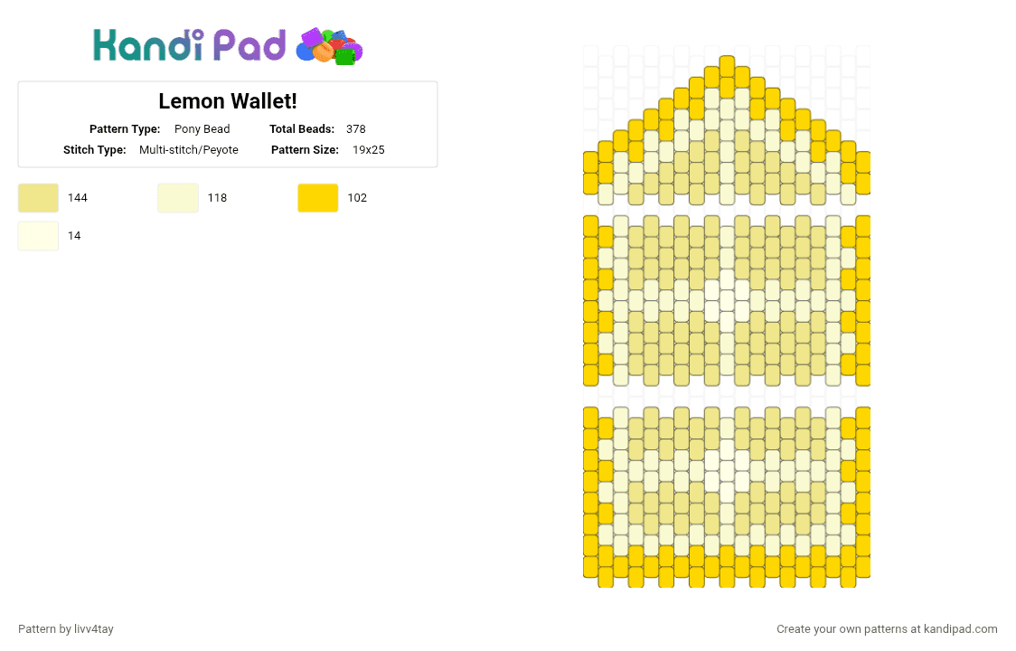 Lemon Wallet! - Pony Bead Pattern by livv4tay on Kandi Pad - white, yellow