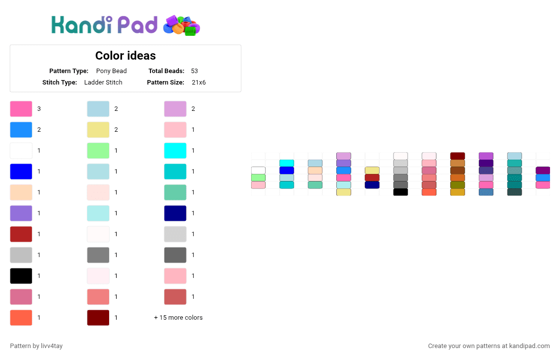Color ideas - Pony Bead Pattern by livv4tay on Kandi Pad - pink,light blue,purple,colorful