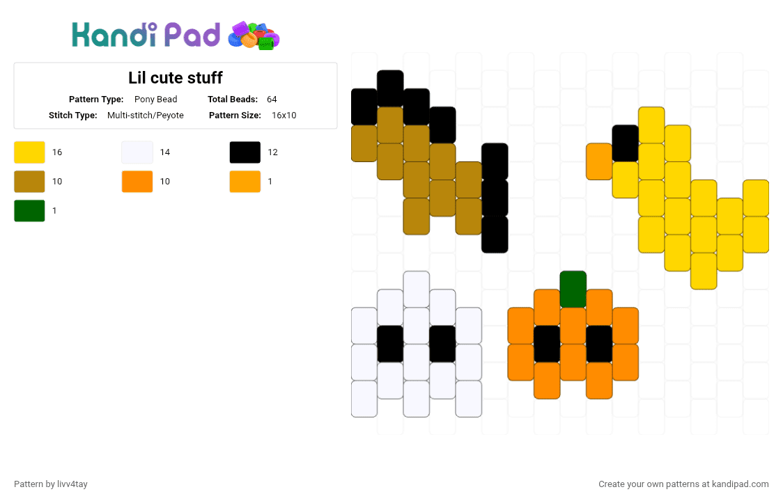 Lil cute stuff - Pony Bead Pattern by livv4tay on Kandi Pad - yellow,orange,gold