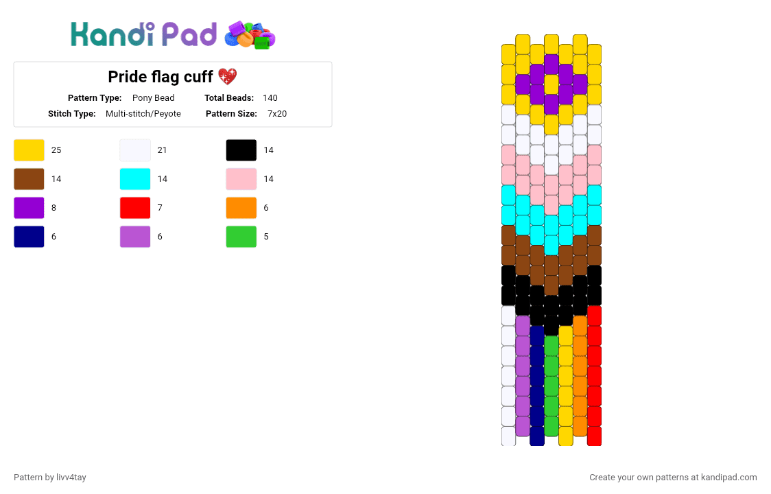 Pride flag cuff 💖 - Pony Bead Pattern by livv4tay on Kandi Pad - light blue,yellow,colorful
