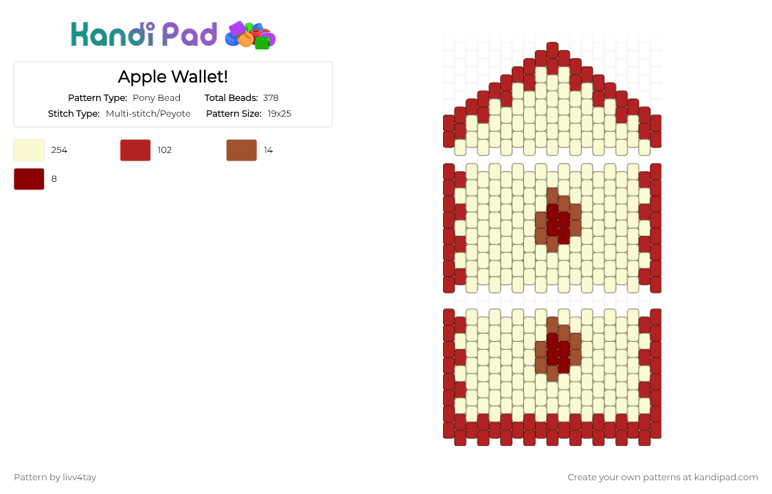 Apple Wallet! - Pony Bead Pattern by livv4tay on Kandi Pad - red,white