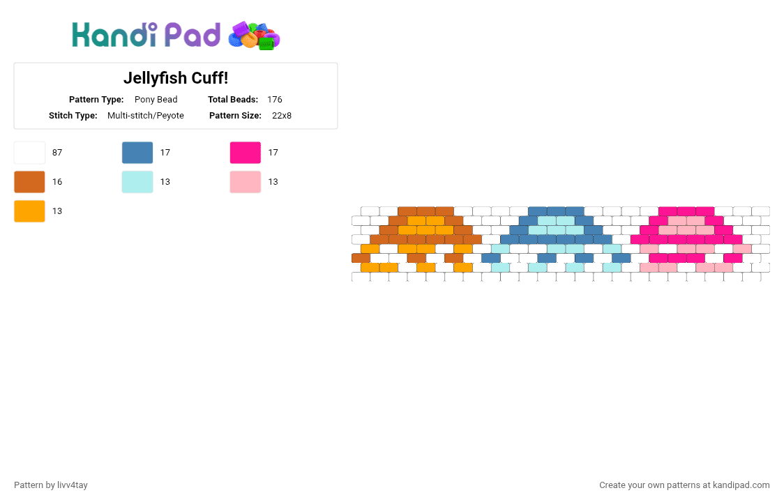 Jellyfish Cuff! - Pony Bead Pattern by livv4tay on Kandi Pad - white,pink,orange