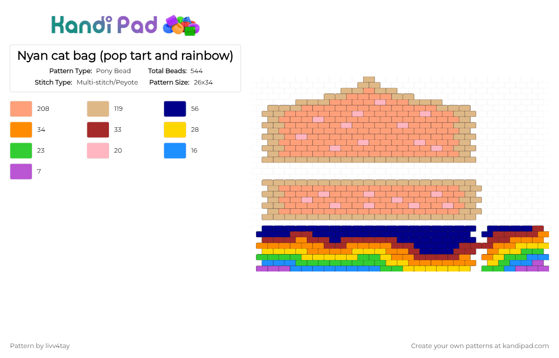 Nyan cat bag (pop tart and rainbow) - Pony Bead Pattern by livv4tay on Kandi Pad - orange,beige