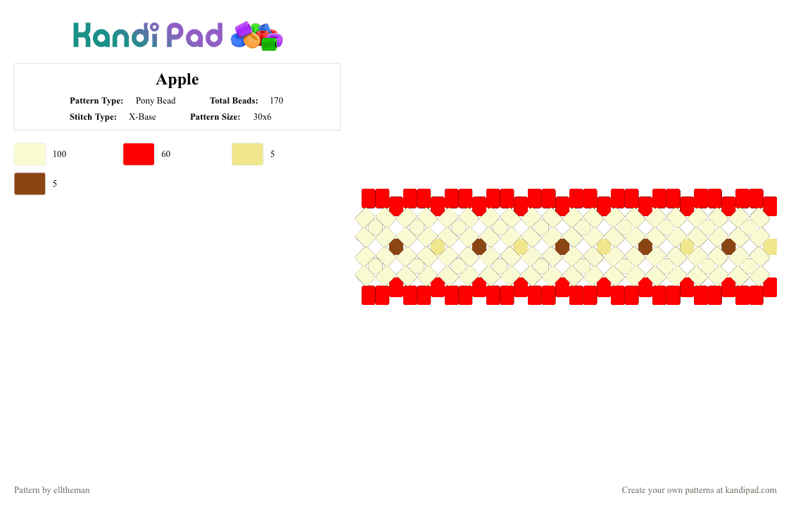 Apple - Pony Bead Pattern by elltheman on Kandi Pad - apple, cute, kandi, red, whimsy, white, x base
