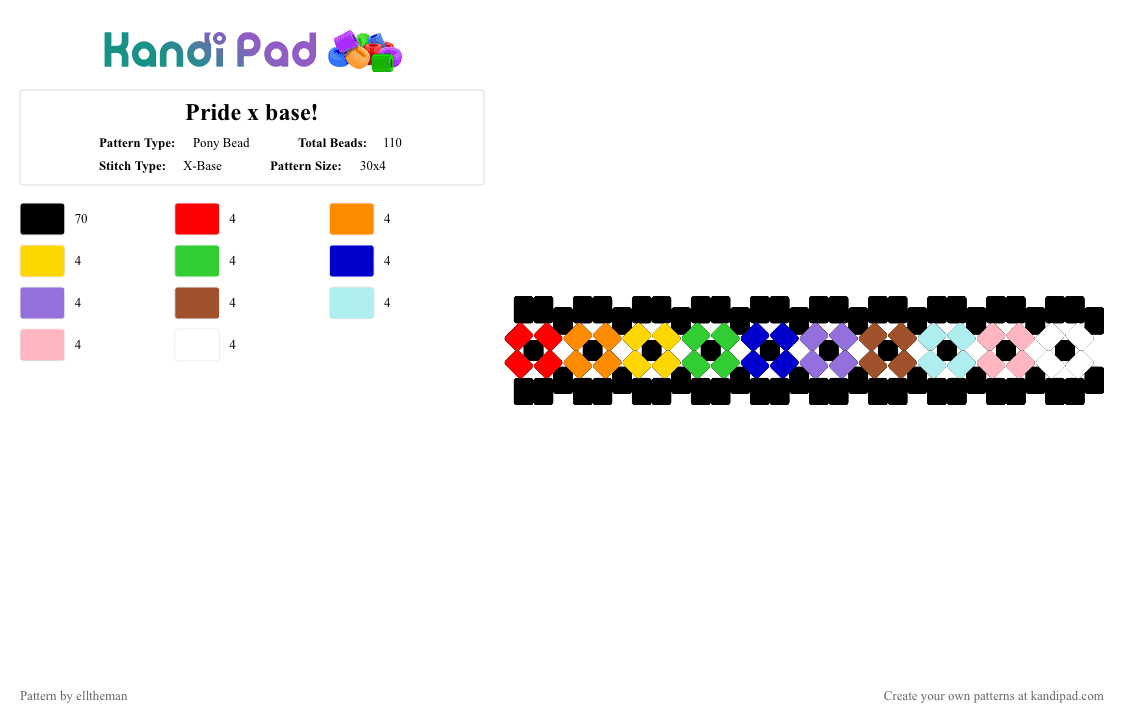 Pride x base! - Pony Bead Pattern by elltheman on Kandi Pad - black,red,purple,pride,xbase,cuff,rainbow