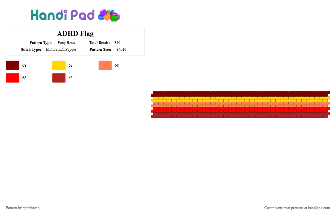 ADHD Flag - Pony Bead Pattern by spiritbread on Kandi Pad - red,adhd,pride,flag,5 color,orange