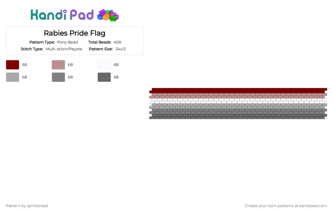 Rabies Pride Flag - Pony Bead Pattern by spiritbread on Kandi Pad - beige,gray,autism,pride,flag,rabies