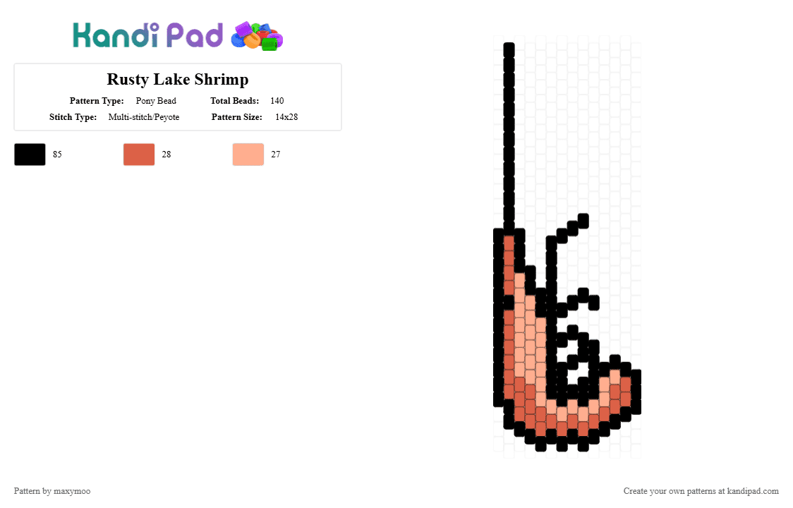 Rusty Lake Shrimp - Pony Bead Pattern by maxymoo on Kandi Pad - red,beige,rusty lake,shrimp,animal,video game,cube escape,flat charm,brick stitch
