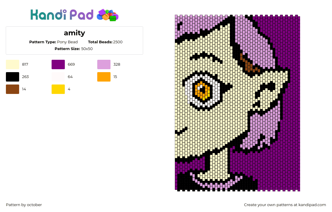 amity - Pony Bead Pattern by october on Kandi Pad - amity blight,owl house,disney,character,animation,tv show,purple,pink,beige